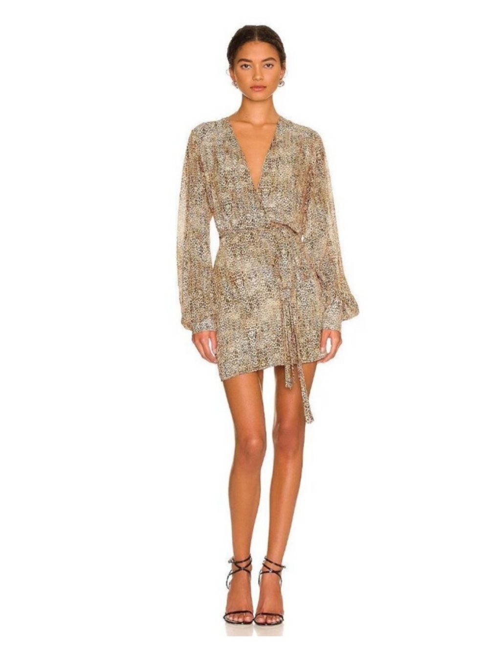 Alexis Dula Beige Animal-Print Mini Wrap Dress